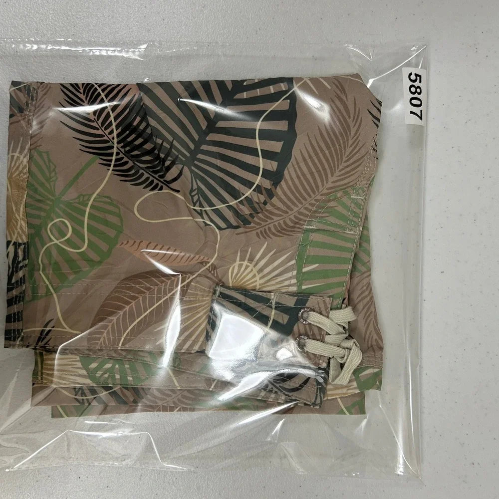 Maui Rippers Mens Size 8 Tropical Leaf Print Board Shorts Tan Green Surf Swim